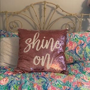 Pink and White Sequin Flip Shine On Large Pillow